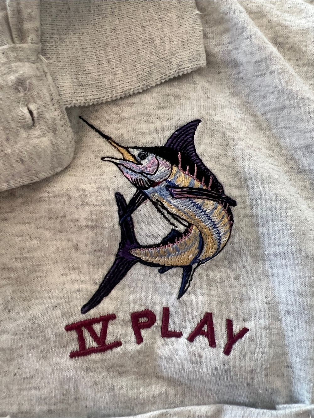 Embroidered polo Marlin Fish shirt gray steadman xl Hanes cotton blend